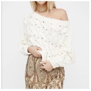 Free People Desert Sands Cable Pullover in Ivory XS